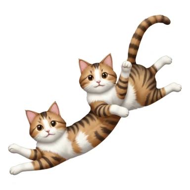 brown tabby and white cat with doing a big extremely long stretch reaching up into the air with arms and legs side by side together straight and overextended whilst lying on its side sticker