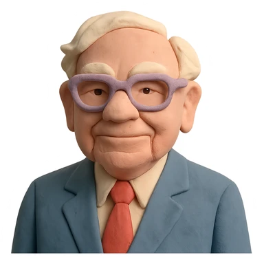 pastel colors claymation style portrait of Warren Buffett, glasses, suit sticker