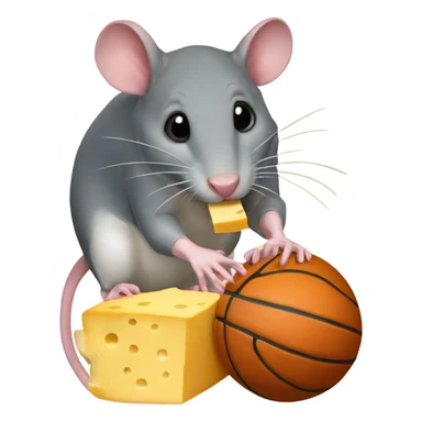 A rat eating cheese with a basketball  sticker