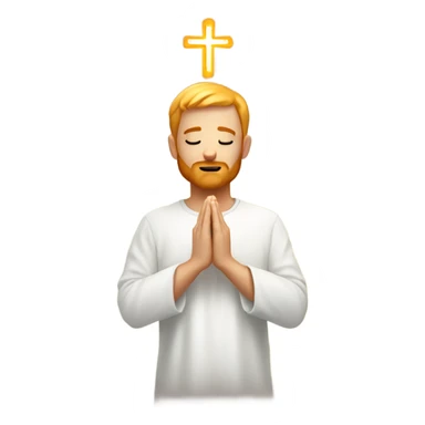 man with orange beard, short blond hair as he praying, with a holy shine behind him sticker