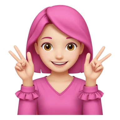 cheerful smile girl with cheerful hand gesture, make them cute, with pink cloth sticker