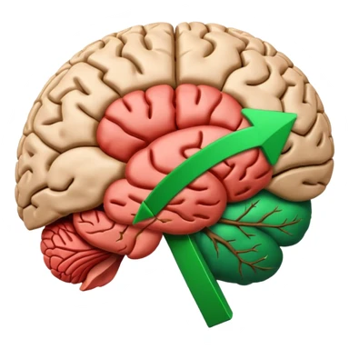 real human brain with rising green arrow graph inside sticker