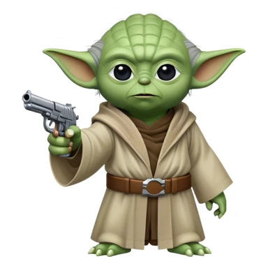 yoda with a pistol pointing ahead sticker
