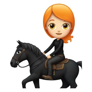 A pale little girl with orange pants on and a black shirt riding a black horse  sticker