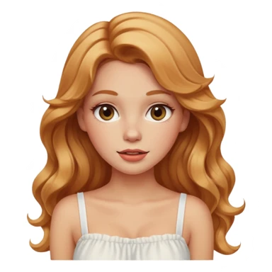 white girl with strawberry blonde super long wavy hair, white tube top, blushed cheeks sticker
