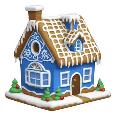 A blue and white gingerbread house sticker