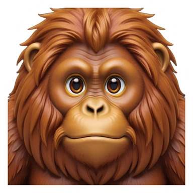 Cinematic Noble Orangutan Portrait Emoji, Poised and regal, with a robust, thoughtful build and deep, soulful eyes framed by rich, textured fur, Simplified yet sharp and sophisticated features, highly detailed, glowing with a soft, earthy glow, high shine, intelligent and contemplative, stylized with an air of ancient wisdom, focused and commanding, soft glowing outline, capturing the essence of a watchful and confident guardian that appears ready to step out of the screen with timeless authority! sticker