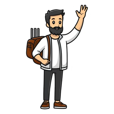 happy bearded guy waving hand sticker