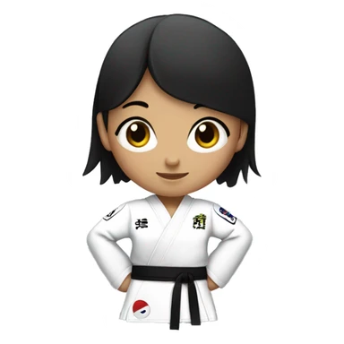 girl with black hair wearing a taekwondo dobok with white belt sticker