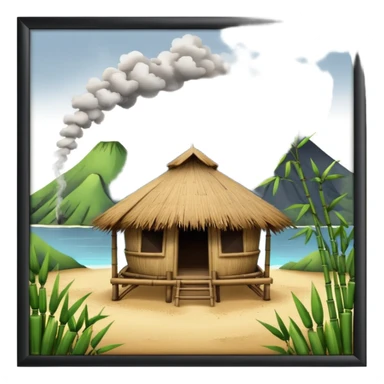 bamboo hut with volcano in the back sticker