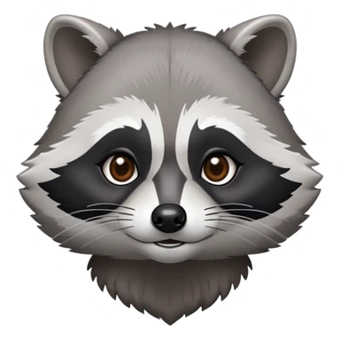 Cinematic-Noble-Raccoon-Portrait-Emoji – Poised and confident, with a sturdy build and a beautifully textured fur of silver-grey accented by dark black facial markings, deep-set, intelligent brown eyes, simplified yet sharp and sophisticated. sticker