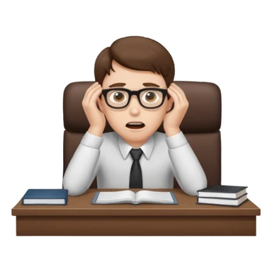 A white man with brown hairs, white skin,   sits at his desk in shock sticker
