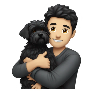 Black haired guy hugs black maltese dog  sticker