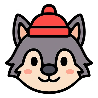 cute wolf wearing a red hat, simple and modern icon style sticker