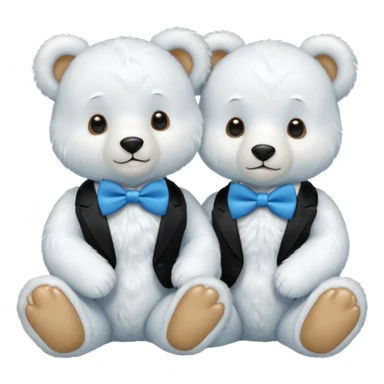 sweet same little white bears with blue bow tie sitting sticker