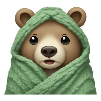 Cute Bear in cozy knitted Sage green blanket sticker
