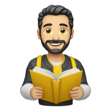 Armenian men with the yellow clouths reading book and looking at camera and smiling  sticker