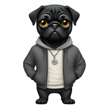 A black pug wearing clothes like a thug sticker