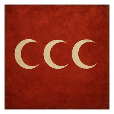 Ottoman Empire flag with three white crescents on red background, old Ottoman flag style, detailed and realistic sticker