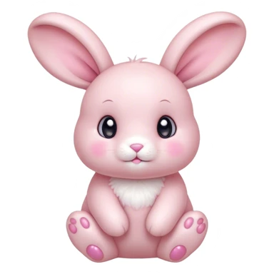 Cinematic adorable pastel pink bunny, chubby cheeks, tiny paws, sparkling round eyes, soft fur with a gentle glow, slightly tilted head, wearing a tiny bow, irresistibly cute and heartwarming. sticker