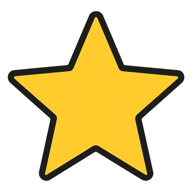 yellow star icon with bold black outline, modern color icon style sticker