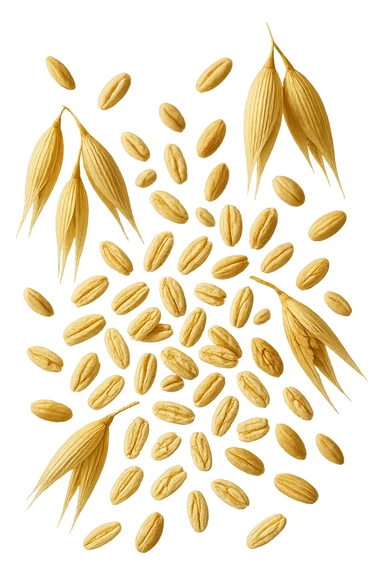 Avena e orzo FLUTTUANO IN ARIA, iperrealistico 4k sticker