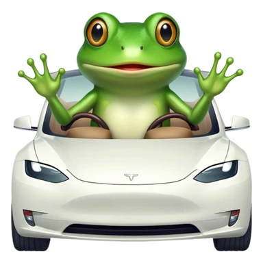 Frog driving a white Tesla sticker