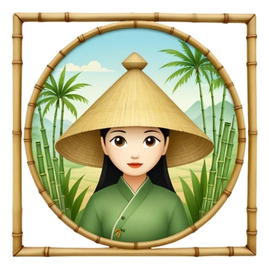​Cinematic Realistic Traditional Vietnamese Nón Lá, depicted as a delicately crafted conical hat made of bamboo and palm leaves with subtle texture and natural wear, set against a serene rural backdrop bathed in warm, soft sunlight, evoking authentic cultural heritage, sticker