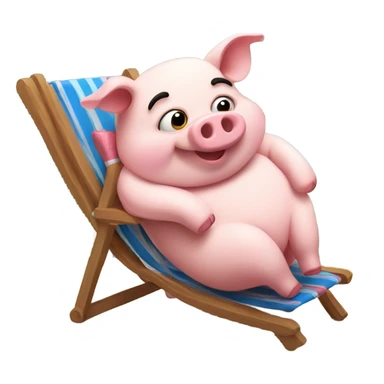 Rich happy pig lying on the deckchair sticker