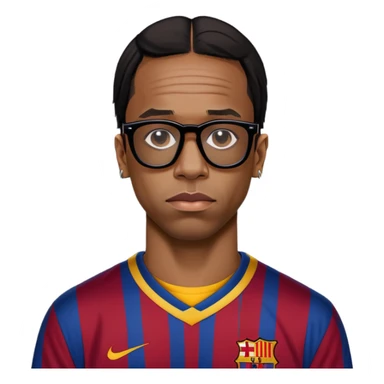 Travis Scott in black glasses and Barcelona jersey sticker