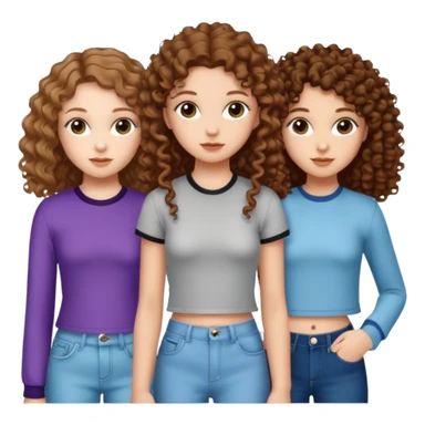 3 white girls, all of off this with brown hair but one whit straight one whit curly and one whit very curly(aesthetic)and chic clothes y2k, this girl have around 14 years sticker