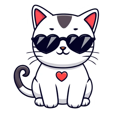 Cat wearing heart-shaped sunglasses sticker