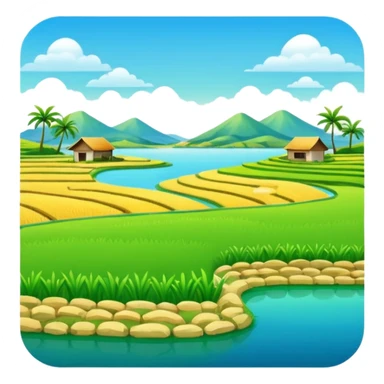 Make an emoji of a landscape with the sea and rice fields sticker