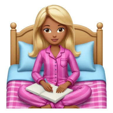 Brown skin blonde hair Barbie in pajamas in bed sticker