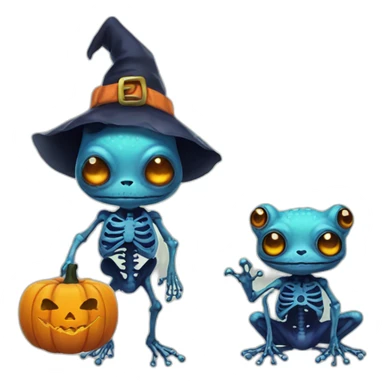 Blue zombie Witch frog with pumpkin with Skeleton outfit sticker
