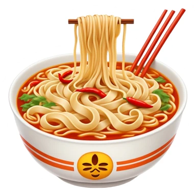 Shaanxi Biangbiang extra-wide belt noodles, simplified emoji style with bold outlines and bright colors, cartoon style thick long noodle sticker