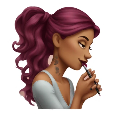Beautiful tattooed burgundy long haired woman doing her makeup sticker