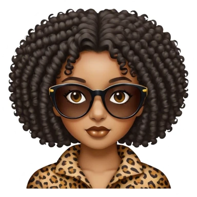 Black curly hair girl with panther print shades sticker