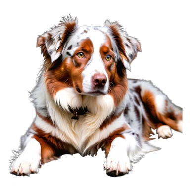 Red merle Australian Shepherd dog laying down, copper and white spotted coat sticker