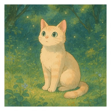 a cat, ghibli style illustration sticker