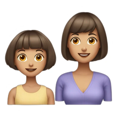 A mother with a short bob haircut and a girl with a short bob and blunt bangs sticker