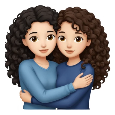 duas meninas lindas uma de cabelo encaracolado e preto e a outra de cabelo castanho ondulado, a darem um abraço de amizade sticker