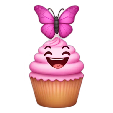 Happy pink cupcake with a pink butterfly  sticker