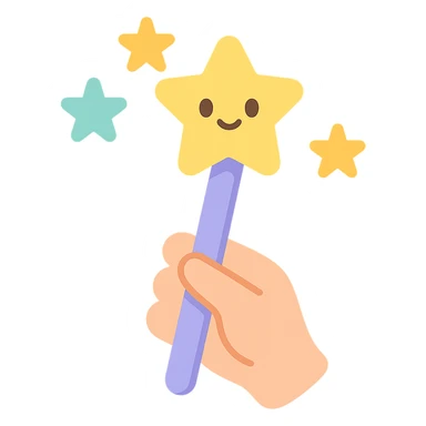 cute magic wand kawaii style in hand with stars sticker