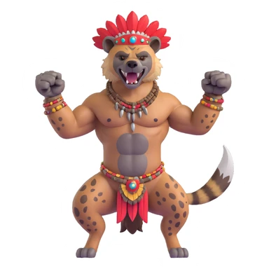 A native strong buff hyena with war bonnet flexing posing  sticker
