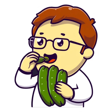 man with glasses eating a pickle sticker