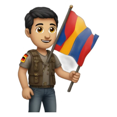 Armenian guy with the german flag at the hand sticker