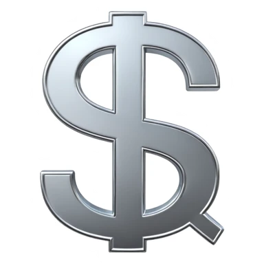 A double dollar sign emoji made of polished silver chrome, smooth metallic surface, glossy reflections, luxury swag vibe, minimal iOS emoji style, centered on white background sticker