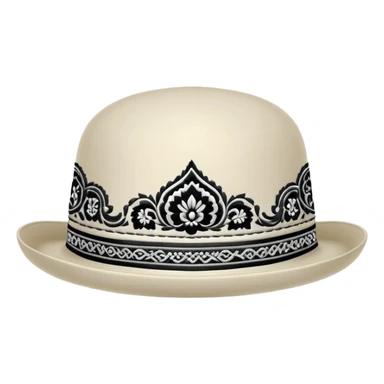 Uzbek traditional doppa hat with ornate black and white embroidery pattern sticker
