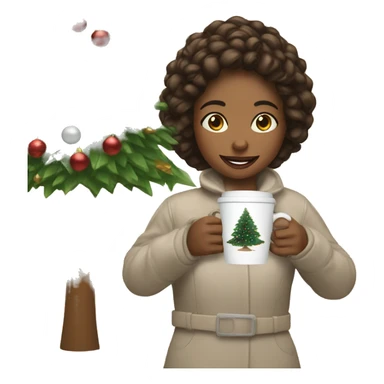Girl with coffee and Christmas tree sticker